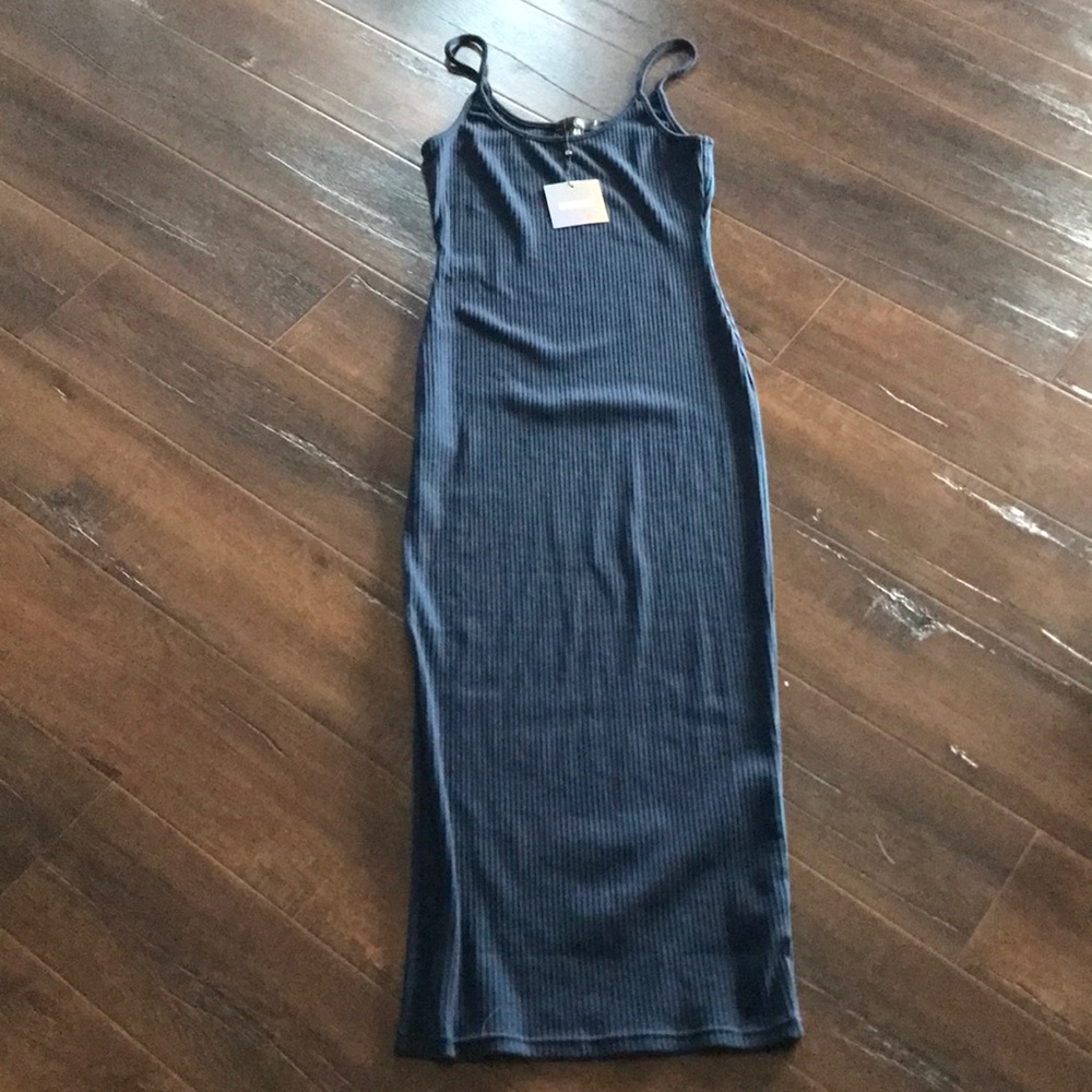 NET MISSGUIDED ribbed navy bodycon midi dress